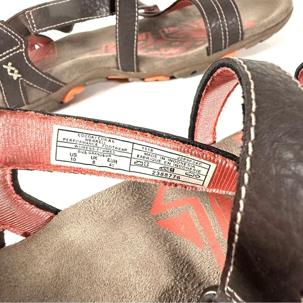 Merrell Brown Sandals with Coral Accents